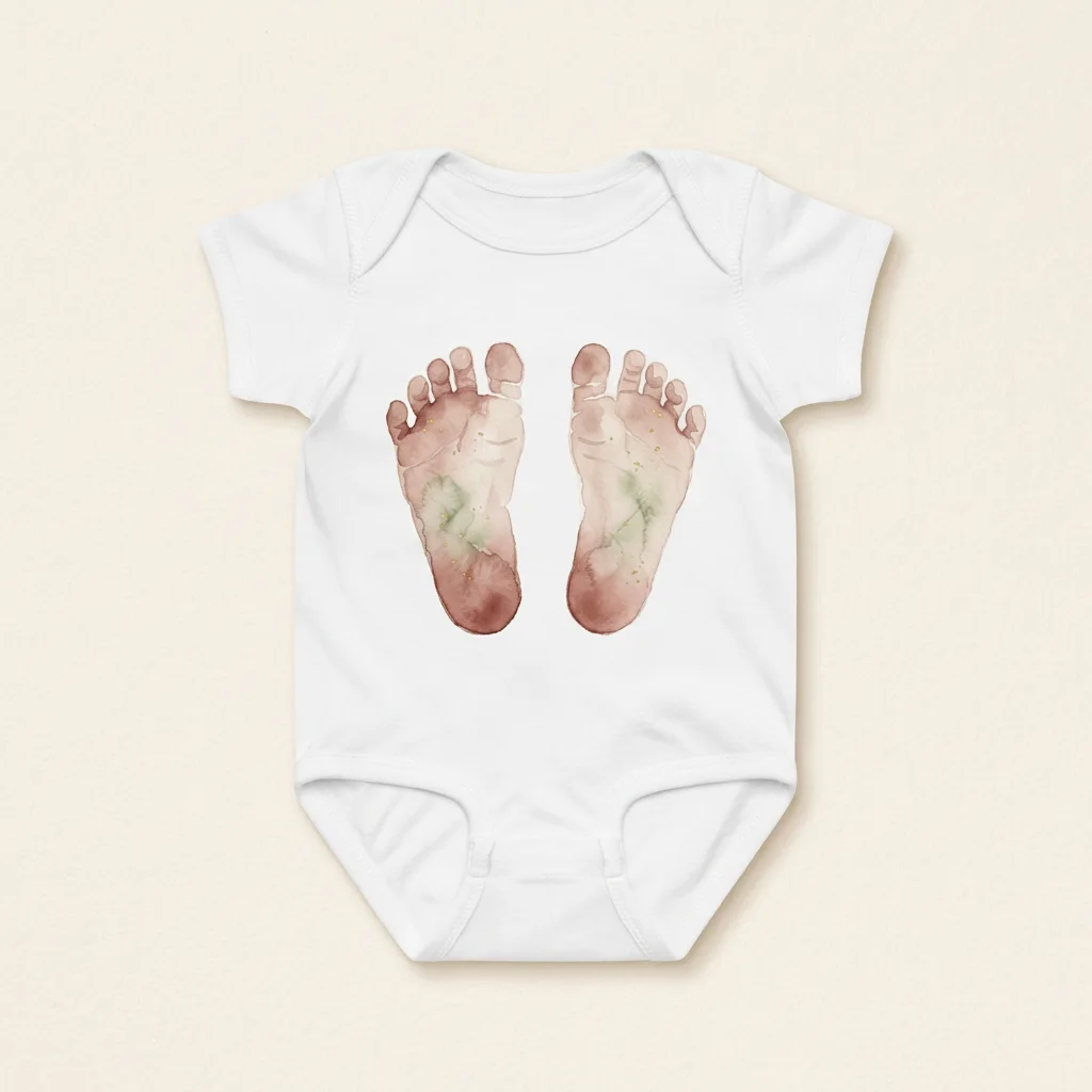 The same artwork previewed on a baby onesie