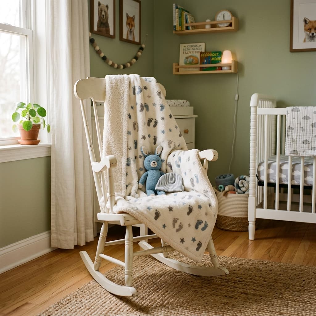 Baby footprint blanket in a nursery